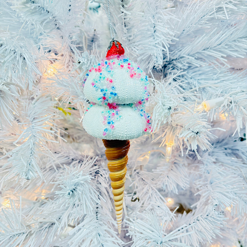 Stacked Sea Urchin Ice Cream Cone Christmas Ornament