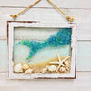 Coastal Glass Art w/ Shells, Glass, Resin, Sand- 8"x10"