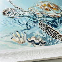 Left Facing Turtle w/Coral Framed Print