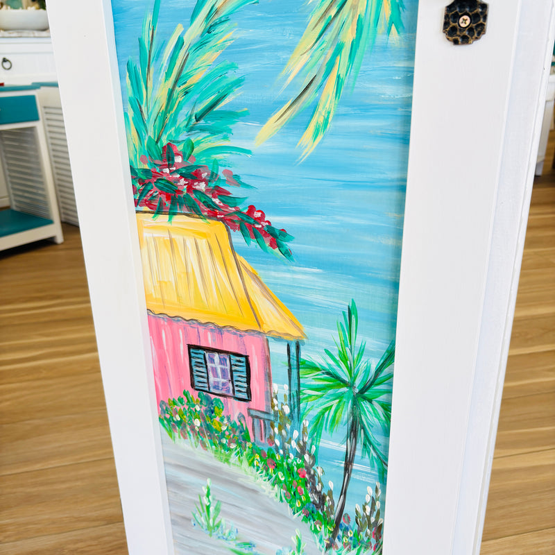Hand Painted 3 Shelf Tall Cabinet w/ Door Featuring Custom Art