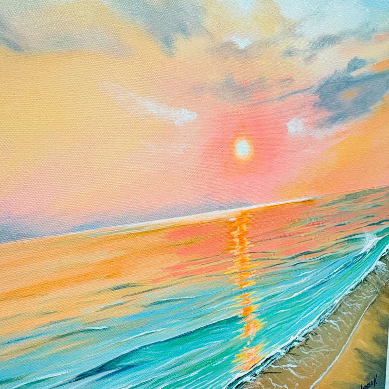 Sunrise/Sunset Coral Sky Seascape Original Painting