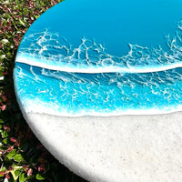 Round Beach Inspired Teal Resin & White Sand Coastal Scene 12" - Sunshine & Sweet Pea's Coastal Decor