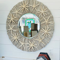 Round Plank Framed Mirror w/ Large Dried Starfish