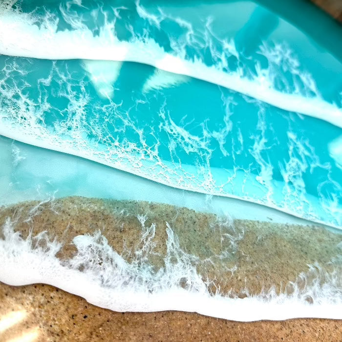 Wooden Tray w/ Teal Resin Beach Theme and Metal Handles Sunshine & Sweet Peas Costal Decor