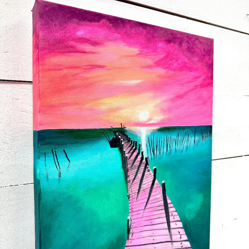 Pink Pier Sunset Painting - Sunshine & Sweet Pea's Coastal Decor