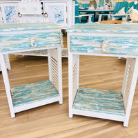 Hand Painted Pair of Nightstands/Side Tables w/ 1 Drawer and Shelf (Small)