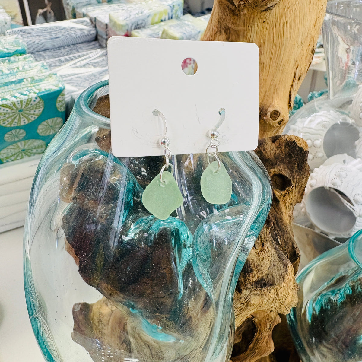 Wire Wrapped Sea Glass Dangle Earrings