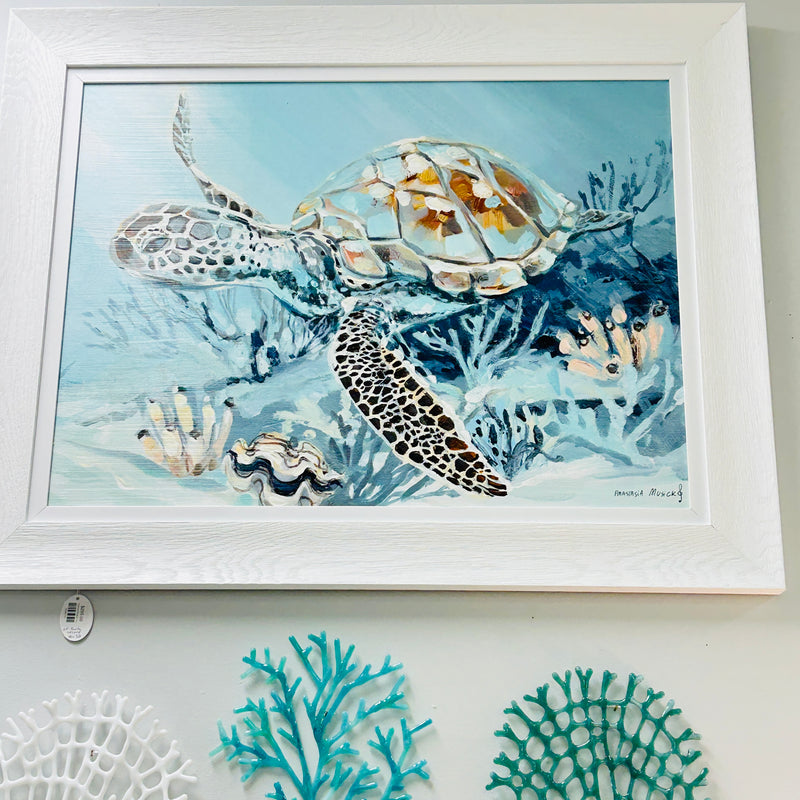 Left Facing Turtle w/Coral Framed Print