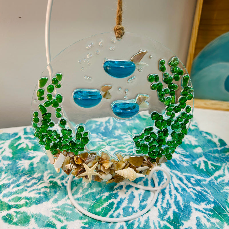 Assorted 6" Acrylic Coastal Suncatchers/Ornaments w/ Glass, Shells, Sand, & Resin