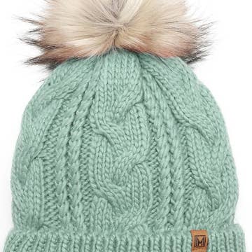 Women's Faux Fur Pom Beanie Hat with Sherpa Lining Sunshine & Sweet Peas Coastal Decor