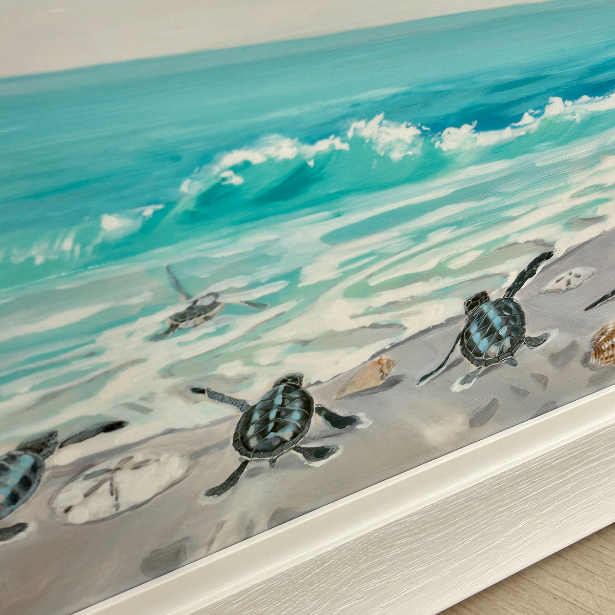 Six Hatchlings on Shore Framed Print