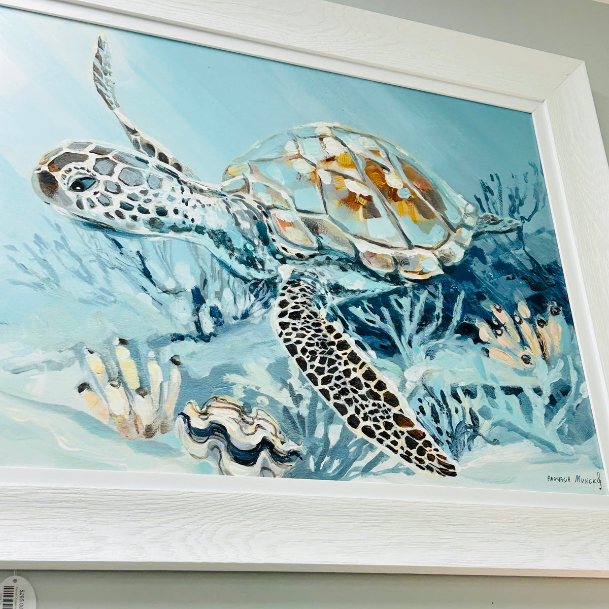 Left Facing Turtle w/Coral Framed Print