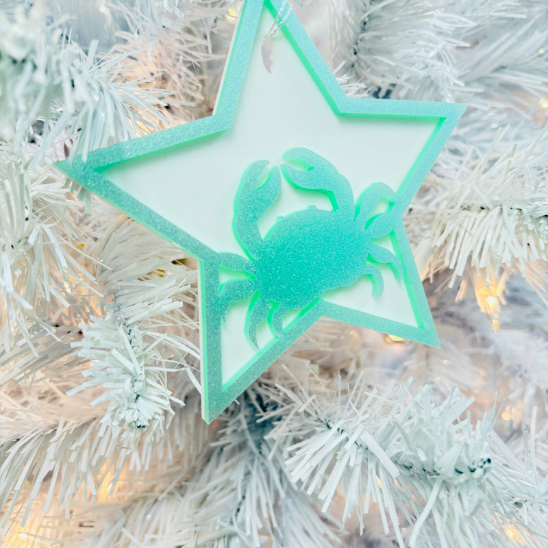 Acrylic Star w/ Crab Laser Cut Ornament
