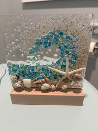 Acrylic LED Lights w/ Coastal Designs in Glass, Sand, Shells Resin