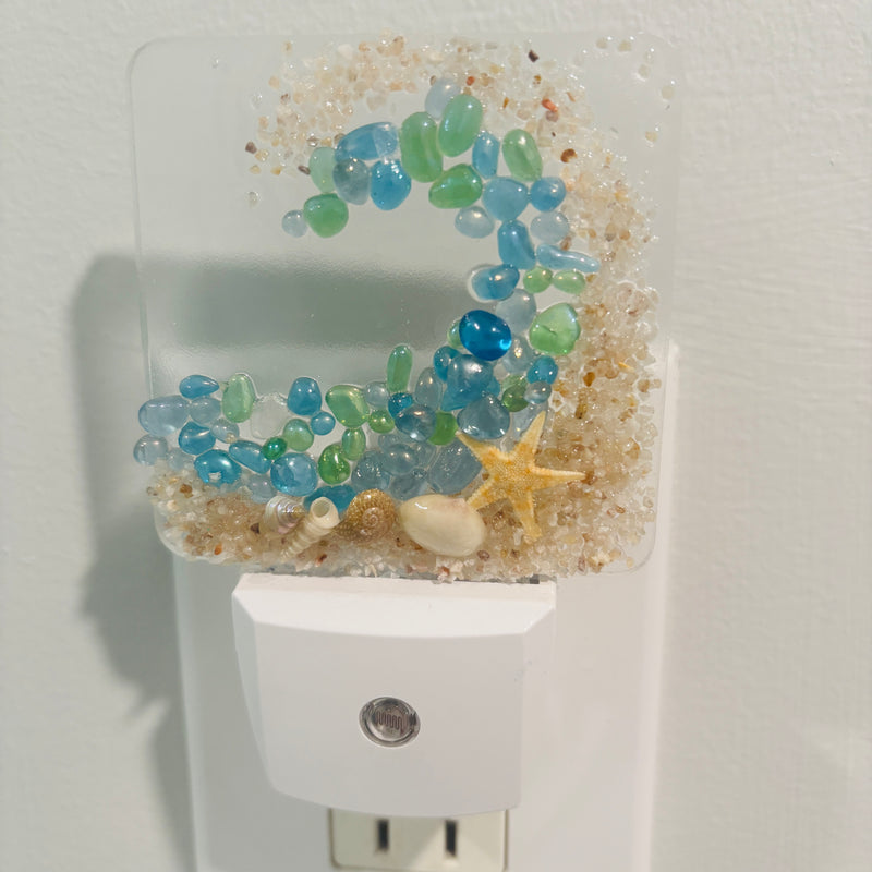 Acrylic Night Lights w/ Coastal Designs in Glass, Sand, Shells Resin