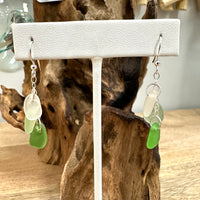 Sea Glass/ Sea Glass and Quartz Dangle Earrings