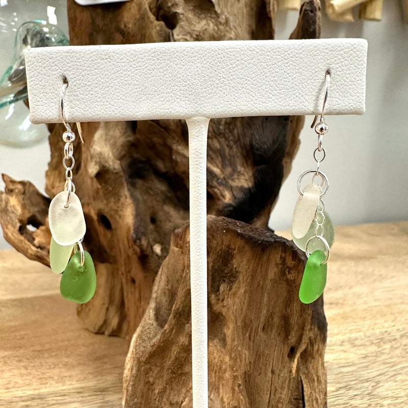 Sea Glass/ Sea Glass and Quartz Dangle Earrings