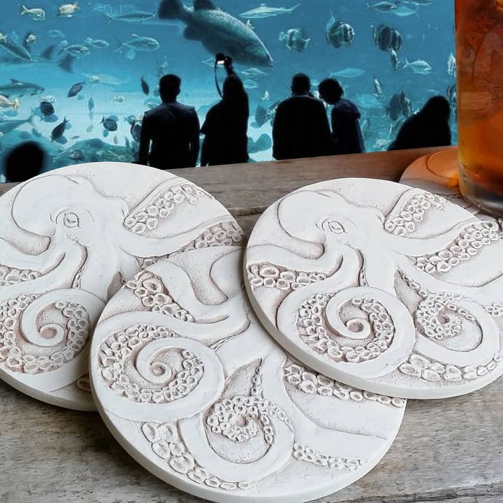 Absorbent Clay Coaster Set Sunshine & Sweet Peas Coastal Decor