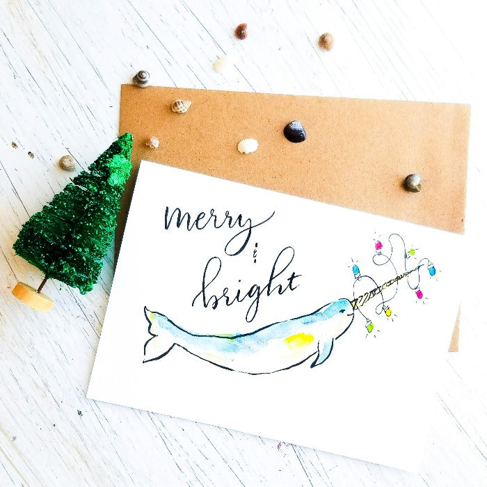 Merry & Bright Narwhal Greeting Card - Sunshine & Sweet Pea's Coastal Decor