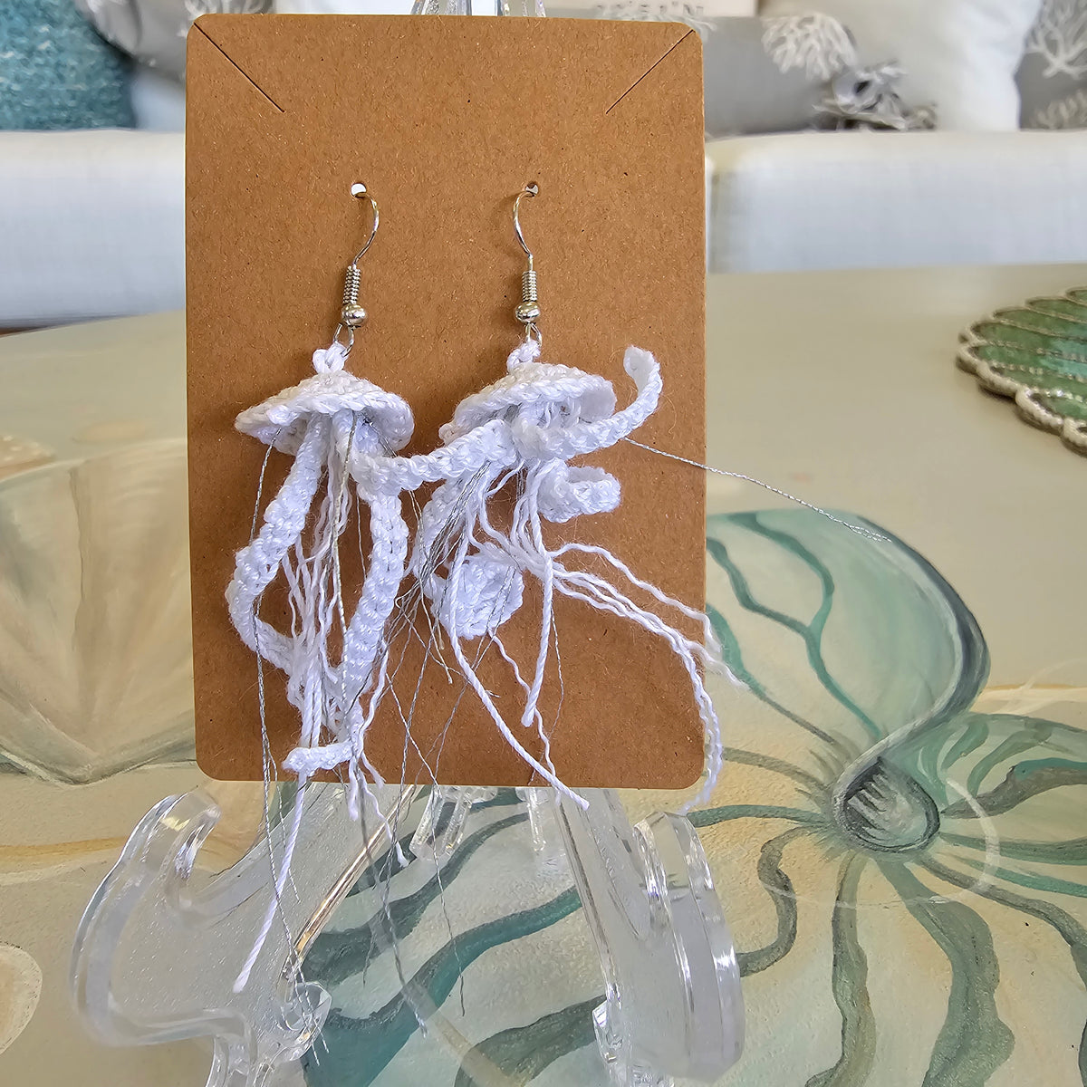 Micro Crochet Jellyfish Earrings Sunshine & Sweet Peas Coastal Decor