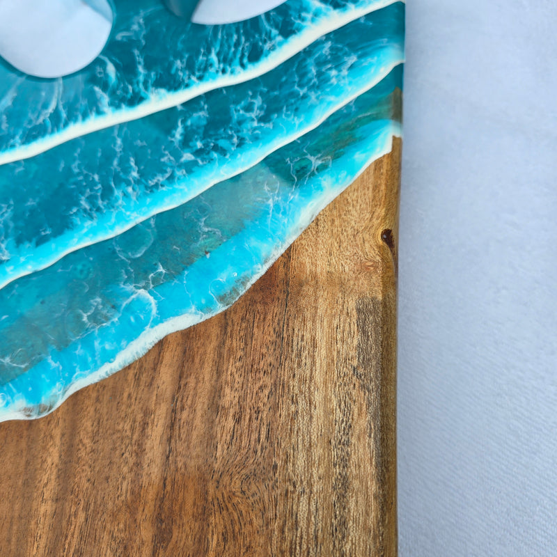 Large Beach Inspired Charcuterie/Serving Board w/ Teal Resin