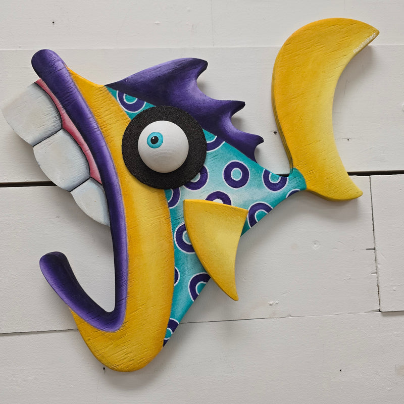 "Wacky Juan" Wooden Funky Fish Sunshine & Sweet Peas Coastal Decor