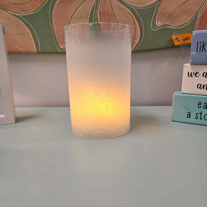 White Crackle and Frosted Glass Cylinder Sunshine & Sweet Peas Coastal Decor