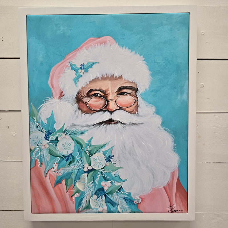 Santa in Coral Suit w/Seashell Garland Assorted Prints