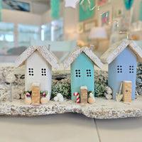 Winter Beach Houses w/ Lighthouse Scene on Driftwood