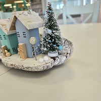 Winter Beach Houses w/ Lighthouse Scene on Driftwood