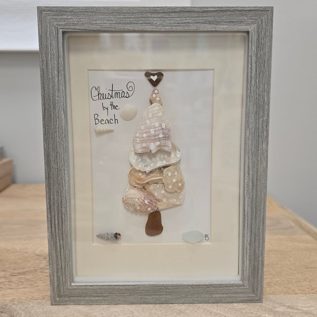 Assorted Christmas Trees Framed Seashell & Driftwood Art