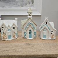 Assorted Ceramic Hand Painted Coastal Light Up Christmas Houses