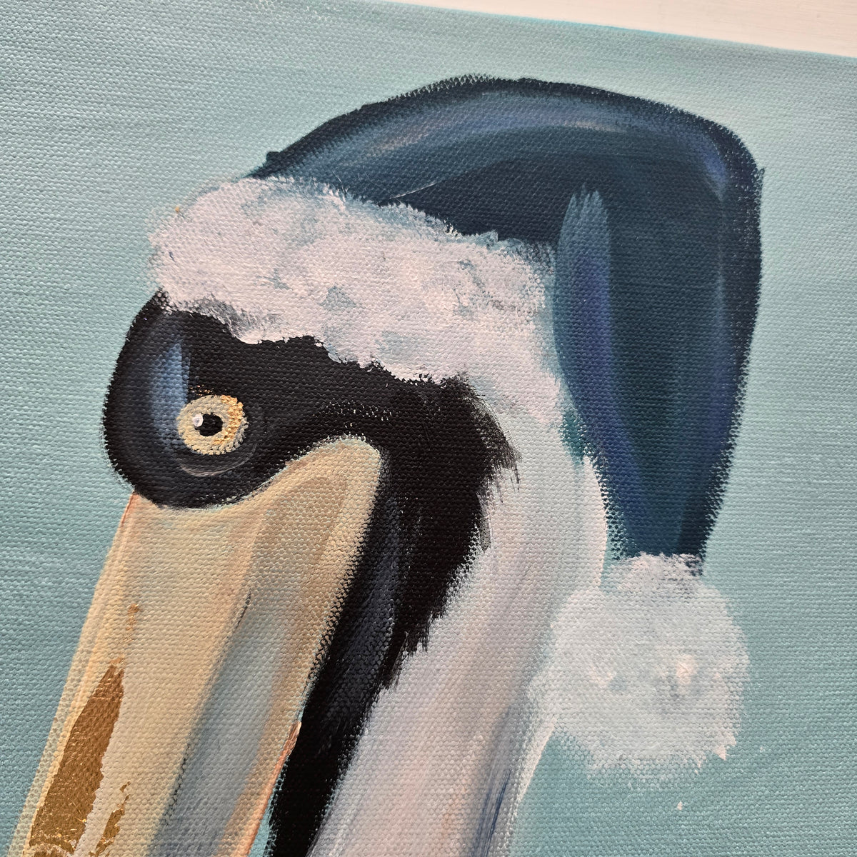 Holiday Pelican w/ Santa Hat Original Painting