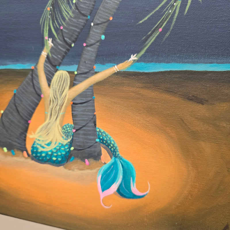 Holiday Mermaid and Palms Original Painting