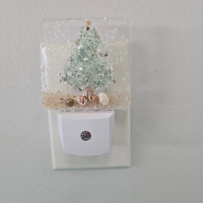Acrylic Night Lights w/ Coastal Christmas Tree Designs in Glass, Sand, Shells Resin Sunshine & Sweet Peas Coastal Decor