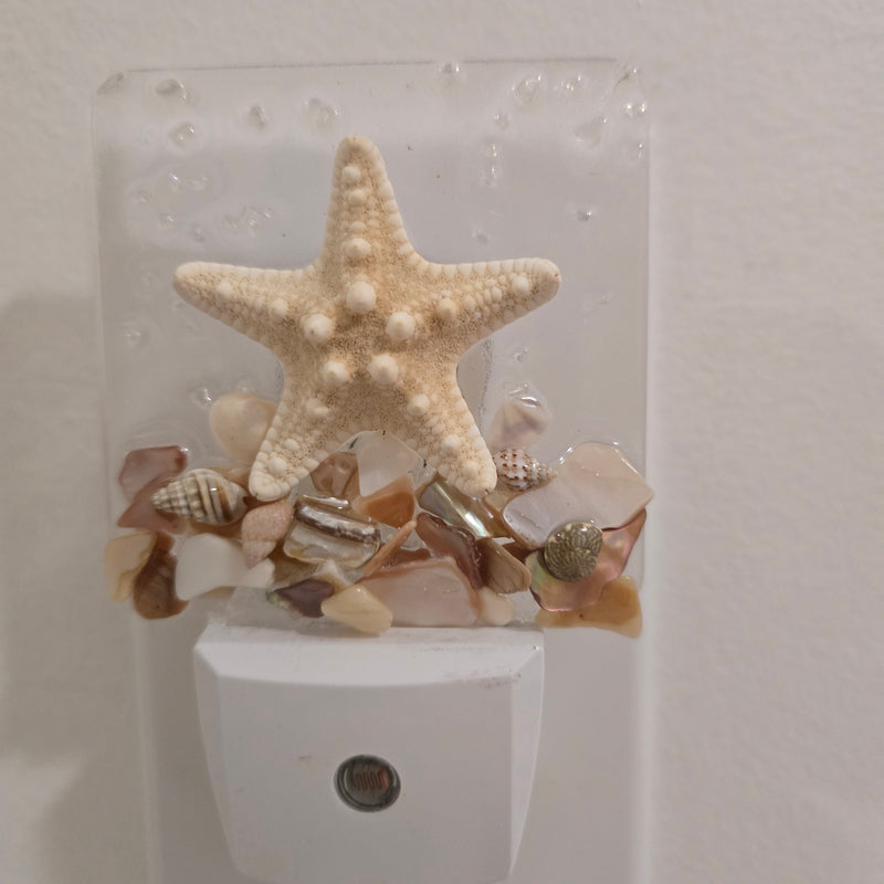 Acrylic Night Lights w/ Coastal Designs in Glass, Sand, Shells Resin