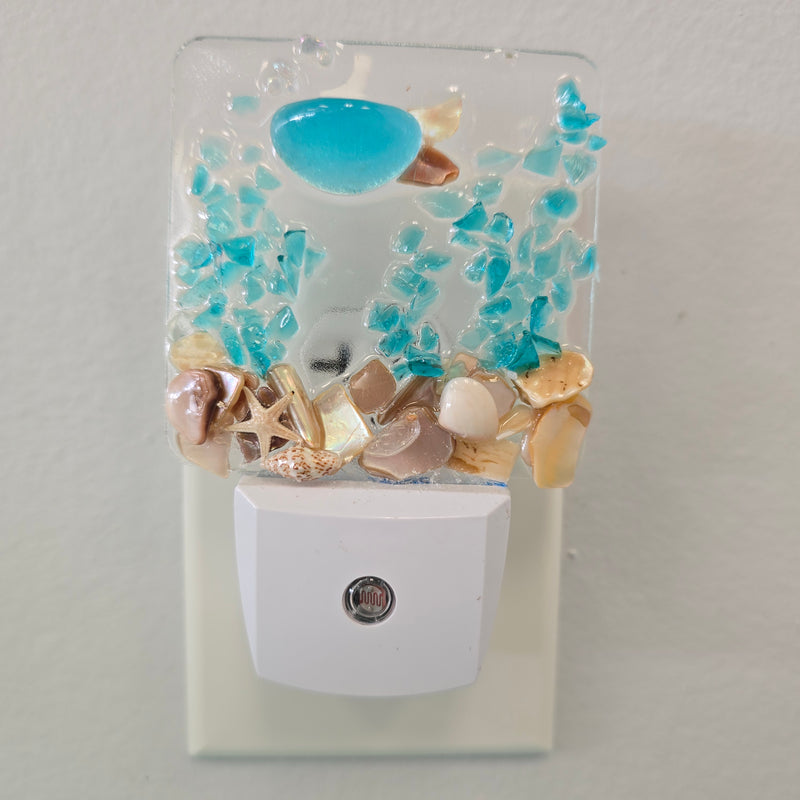 Acrylic Night Lights w/ Coastal Designs in Glass, Sand, Shells Resin