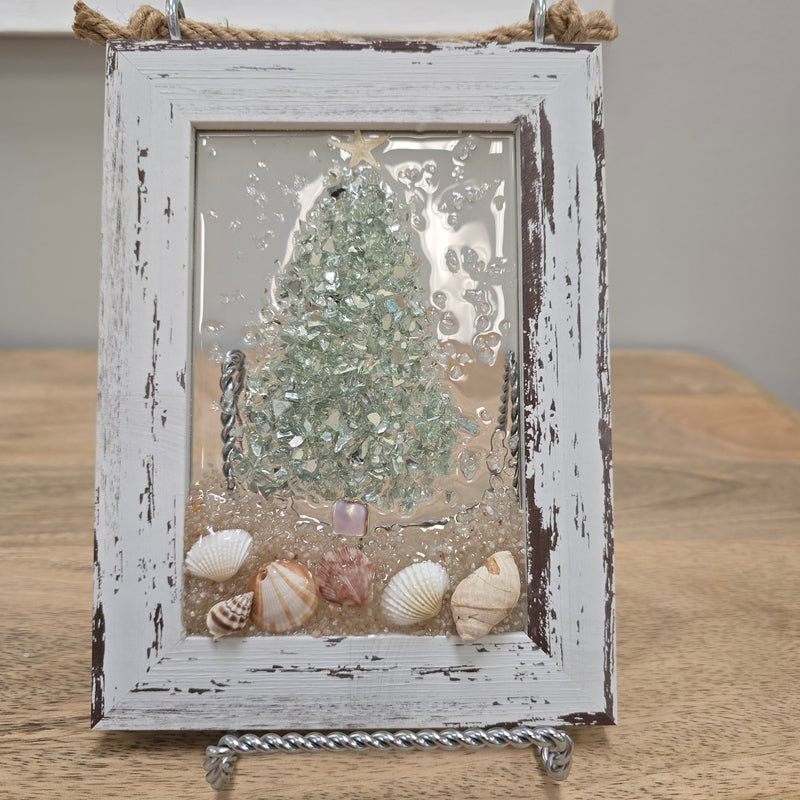 Assorted Holiday Coastal Glass Art w/ Shells, Glass, Resin, Sand- 4"x 6"