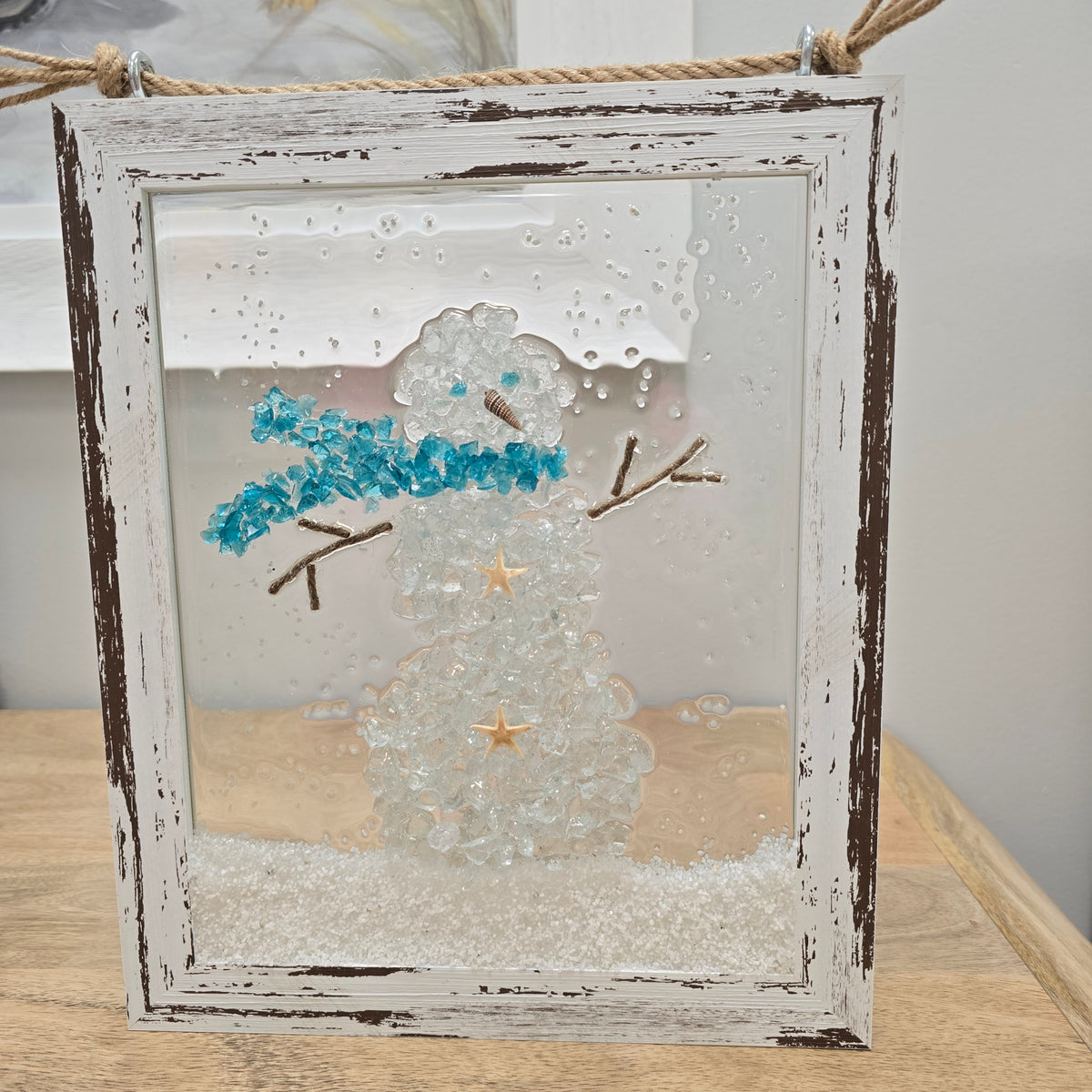 Assorted Holiday Coastal Glass Art w/ Shells, Glass, Resin, Sand- 8"x10"