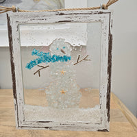 Assorted Holiday Coastal Glass Art w/ Shells, Glass, Resin, Sand- 8"x10"