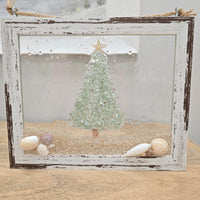 Assorted Holiday Coastal Glass Art w/ Shells, Glass, Resin, Sand- 8"x10"