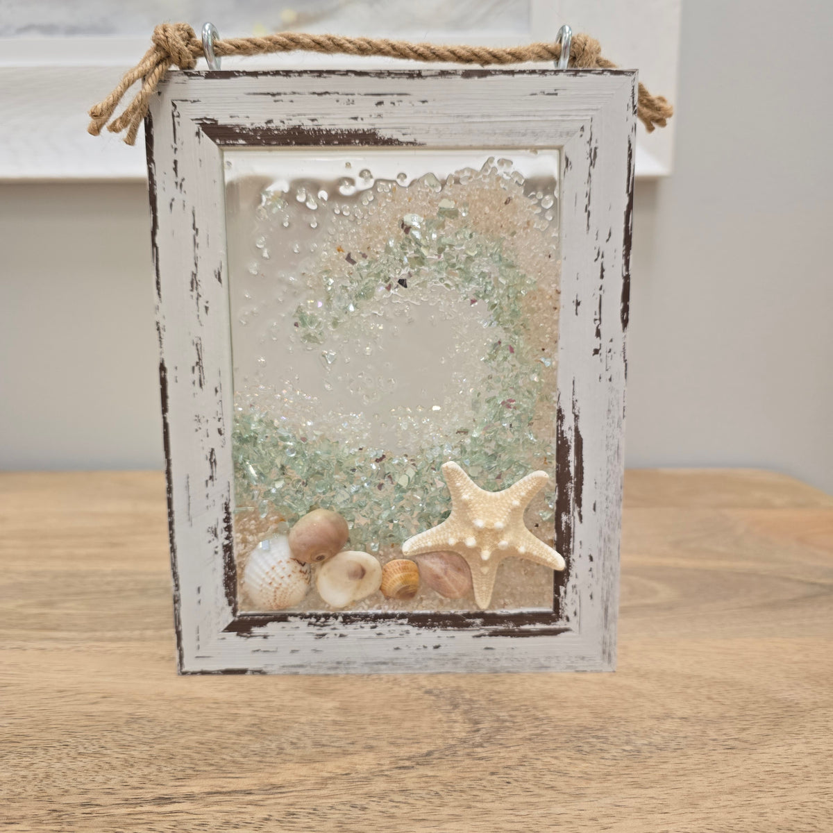 Assorted Coastal Glass Art w/ Shells, Glass, Resin, Sand- 5"x 7"