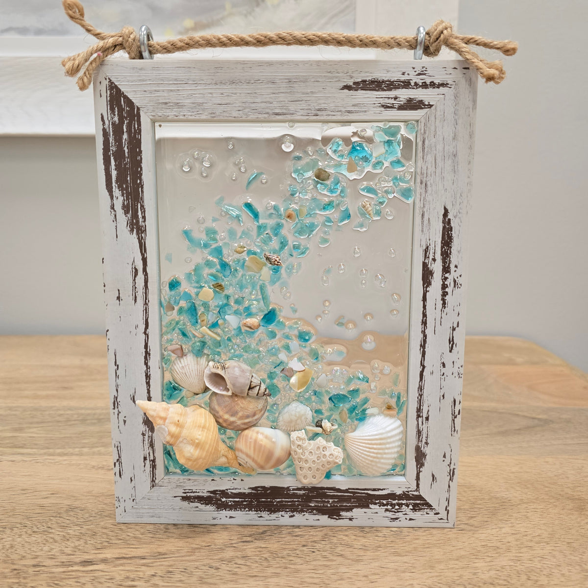 Assorted Coastal Glass Art w/ Shells, Glass, Resin, Sand- 5"x 7"