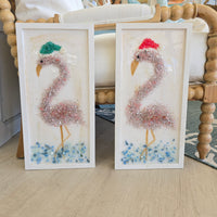 Assorted Holiday Flamingo Painting w/Glass Embellishments