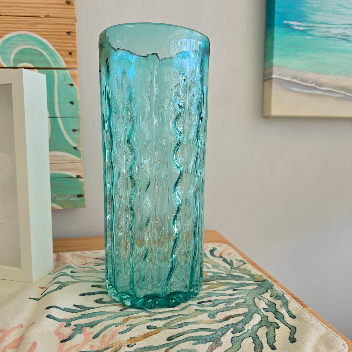 Teal Textured Glass Vase