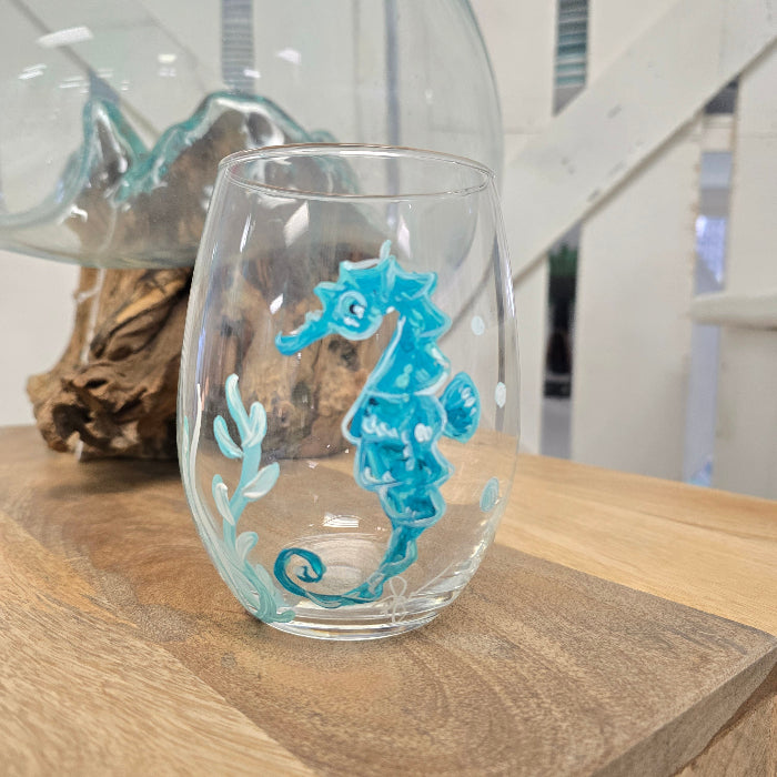 Assorted Ocean Inspired Hand Painted Stemless Wine Glasses