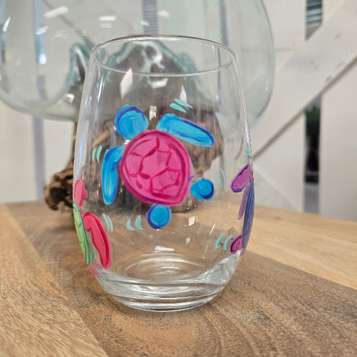 Assorted Ocean Inspired Hand Painted Stemless Wine Glasses