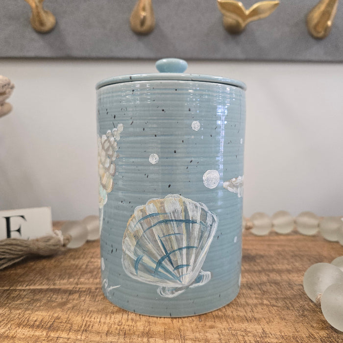 Ocean Inspired Ceramic Cannister w/ Lid Sunshine & Sweet Peas Coastal Decor