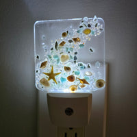 Acrylic Night Lights w/ Coastal Designs in Glass, Sand, Shells Resin