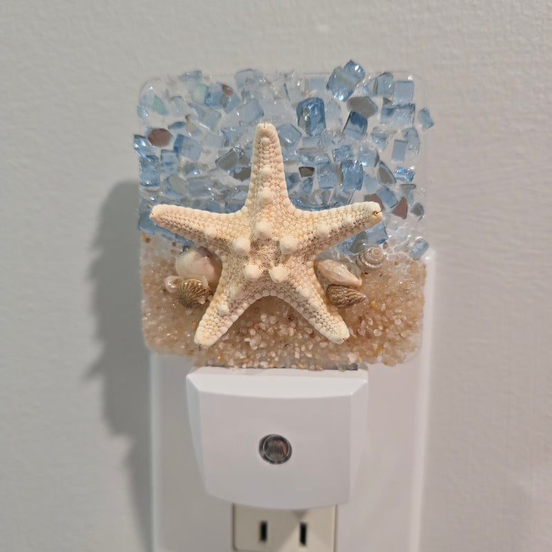 Acrylic Night Lights w/ Coastal Designs in Glass, Sand, Shells Resin